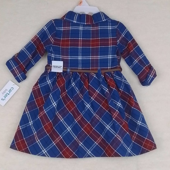 Carter's Baby 2-Peice Flannel Cotton Dress Set Size 12mo in Red Blue Plaid - Picture 8 of 11